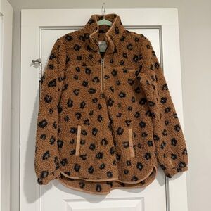 Abercrombie & Fitch Leopard Print Fleece Hoodie -  brown and Black